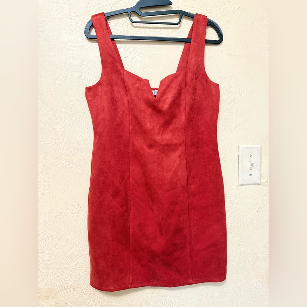 Bailey Blue Rust Stretch Mini Ultra-suede Fitted Dress Bra‑Friendly, NWOT Size L